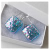 Fused Glass Earrings Dichroic 289 Turquoise Shimmer Handmade