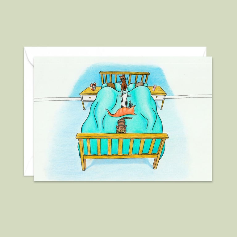 Cats and Kittens Greeting Card: Hand Drawn Illustration for a Cat Lover (111)