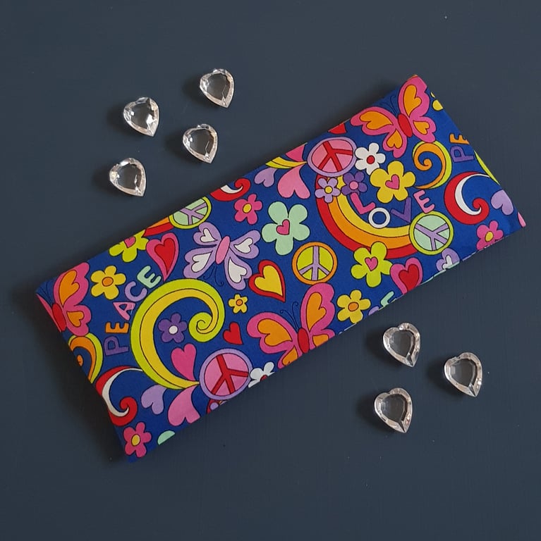Unscented Flaxseed Eye Pillow - Retro Peace and Love Cotton Cover