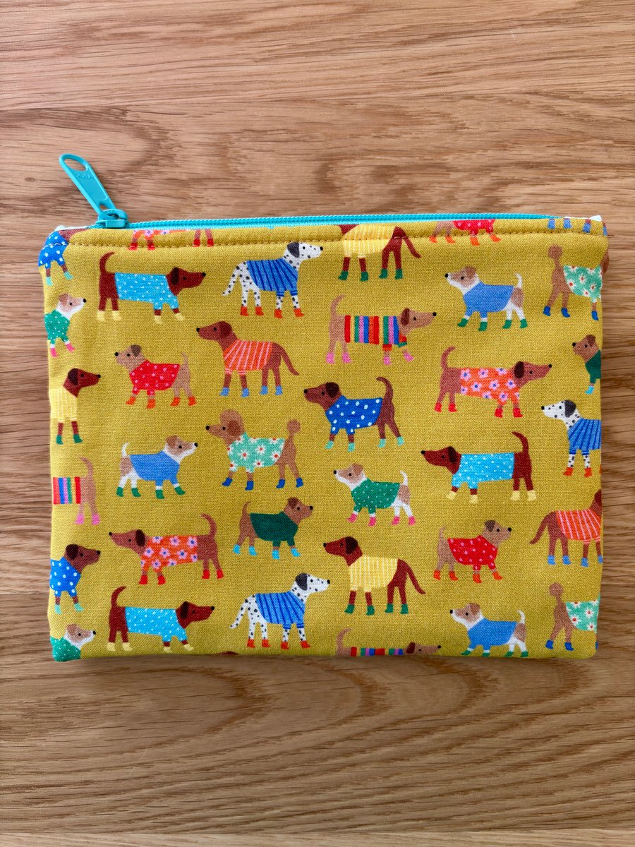 Zipped fabric pouch, purse, make up bag, in a dog print