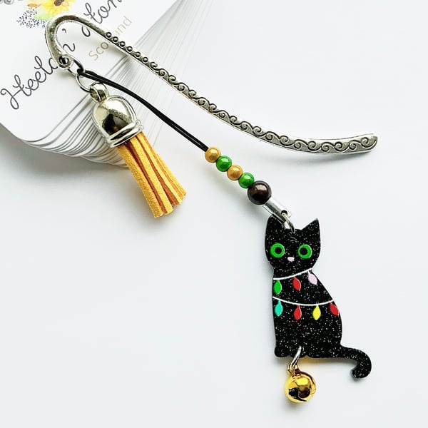 Cat Bookmark With Bell. Halloween Bookmark. Christmas Bookmark. Metal Bookmarks.