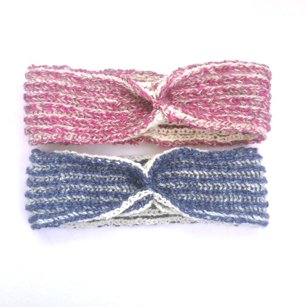 Brioche headband hand knitted in 100% wool