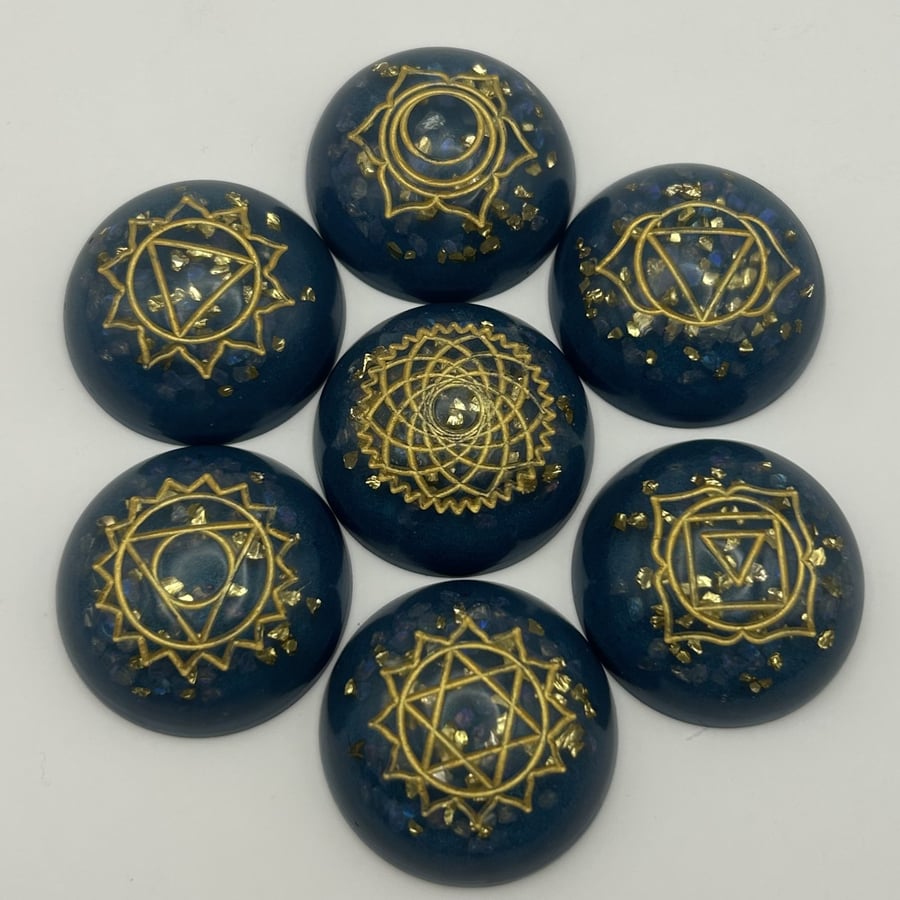 Sacred Embers Chakra Set – Teal Resin Stones with Rose Quartz