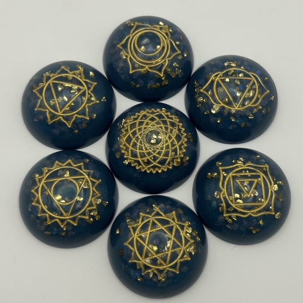 Sacred Embers Chakra Set – Teal Resin Stones with Rose Quartz