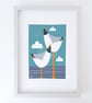 Black Headed Gulls looking out to sea, original Giclee print - Image 1