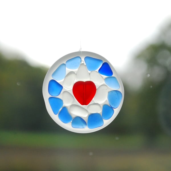 Blue beach glass sun catcher - small