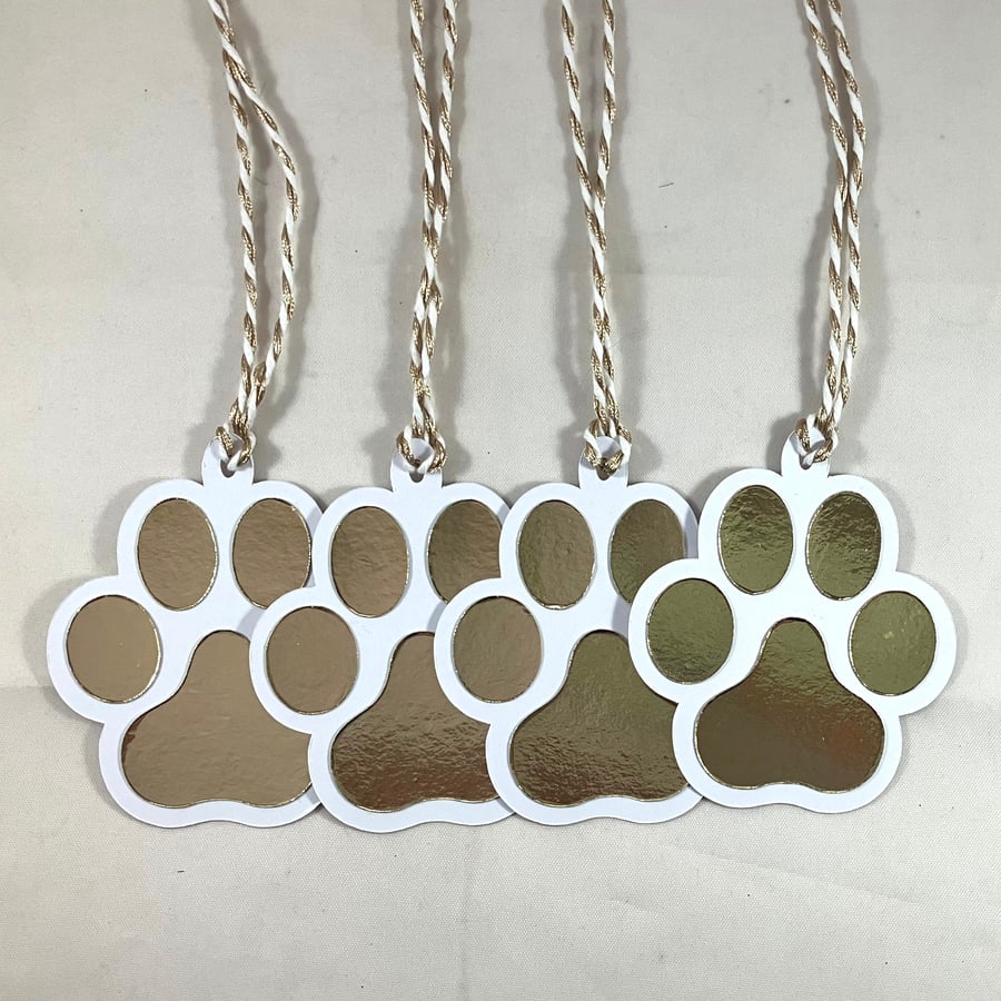 Gold mirri card paw print gift tags