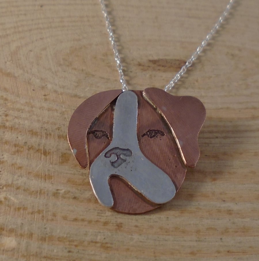 Sterling Silver and Copper Etched Boxer Dog Necklace