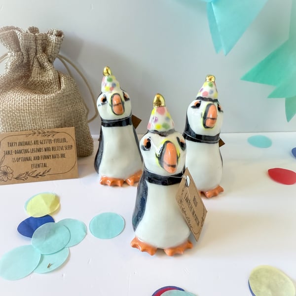Handmade porcelain party puffin 