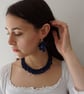 Women's Statement Crochet Sparkle Dark Blue Beaded Necklace & Drop Earring Set - Image 2