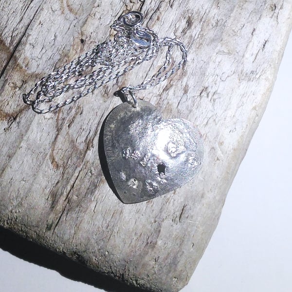 Distressed Sterling Silver Over Copper Heart Pendant - UK Free Post