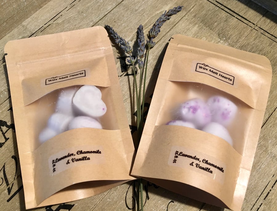 Lavender, Chamomile & Vanilla Scented Bag of 6 Soy Wax Melt Hearts