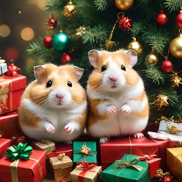Hamsters Under Xmas Tree Christmas Card A5