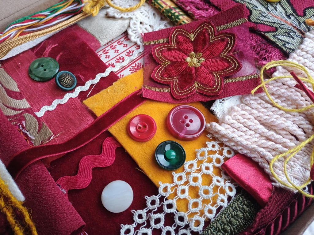 Red Velvet Slow Stitching Kit large - vintage and reclaimed textiles