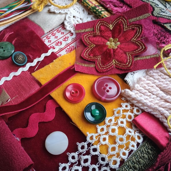 Red Velvet Slow Stitching Kit large - vintage and reclaimed textiles