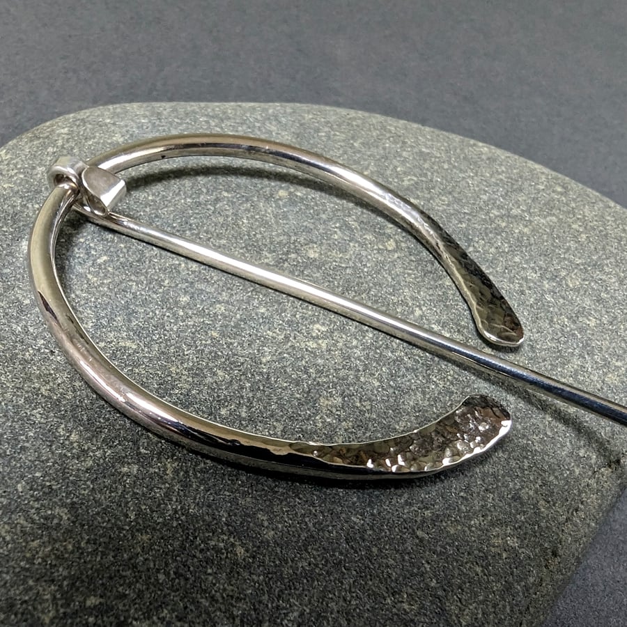 Shawl Pin Sterling Silver Hand Hand Beaten Penannular Brooch