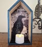 'Black raven' mixed media mini wooden house decoration