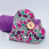 LIBERTY PRINT FLORAL HEART - fuchsia pink and purple