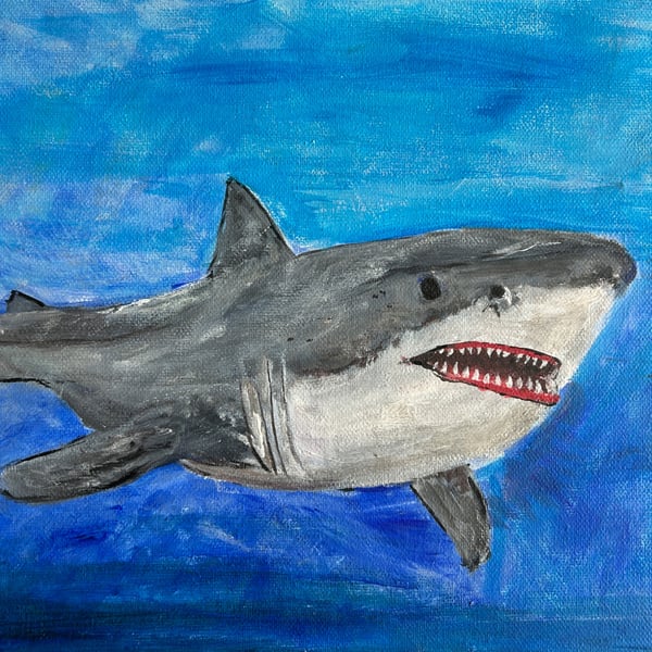 Original shark painting 12x10" wildlife ,ocean life 