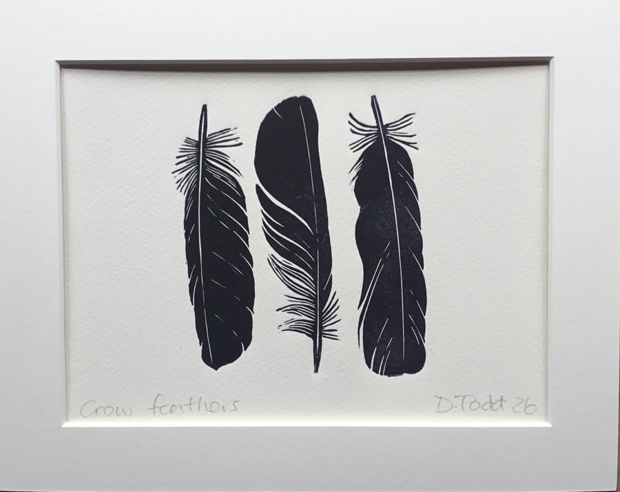 'Crow Feathers ' Linocut Print
