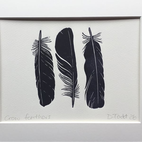 'Crow Feathers ' Linocut Print