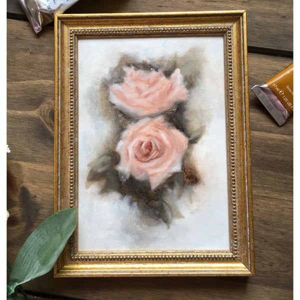 Roses framed oil painting