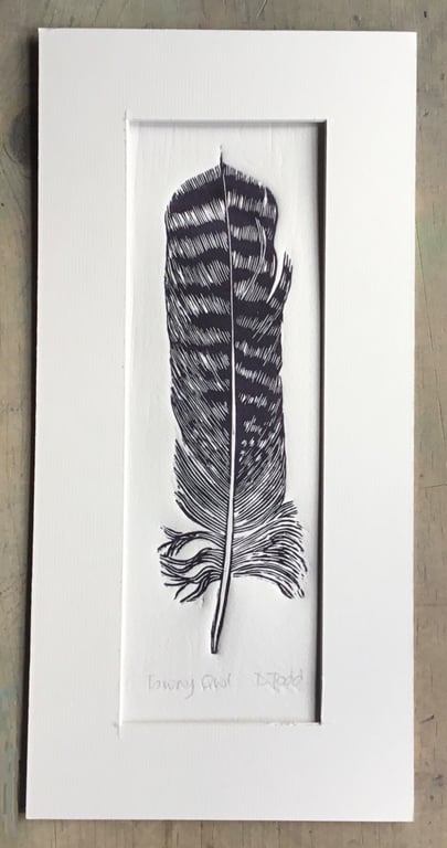 'Tawny Owl Feather' Linocut Print