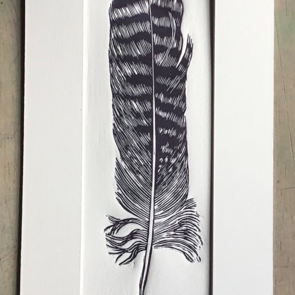 'Tawny Owl Feather' Linocut Print