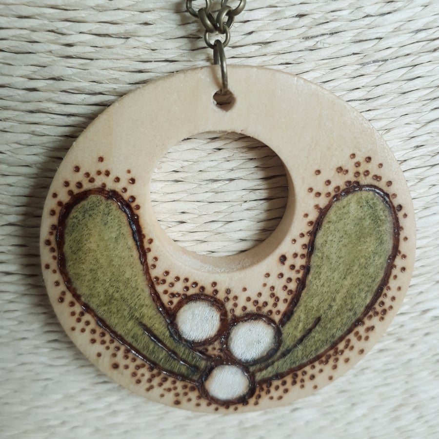 Pyrography mistletoe pendant
