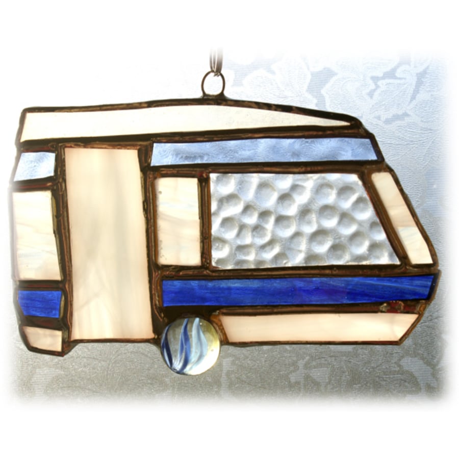 Caravan Suncatcher Stained Glass Classic Blue Camping 