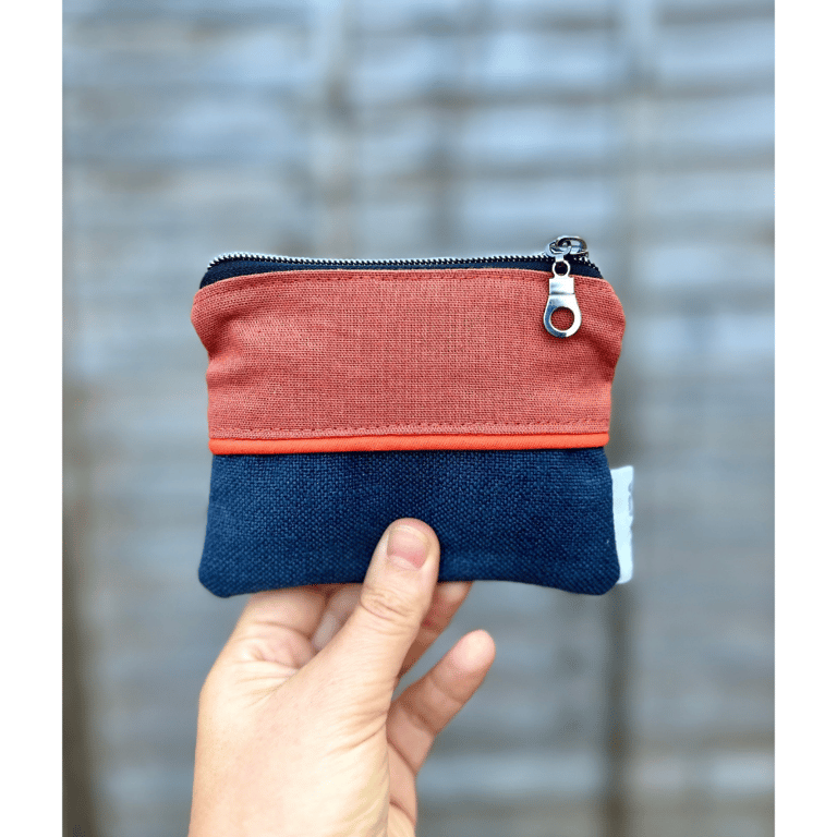 Handmade Small Fabric Terracotta and Navy Purse - Textile Pouch  - Fired Earth