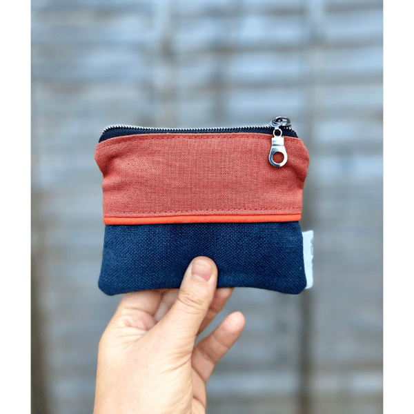 Handmade Small Fabric Terracotta and Navy Purse - Textile Pouch  - Fired Earth