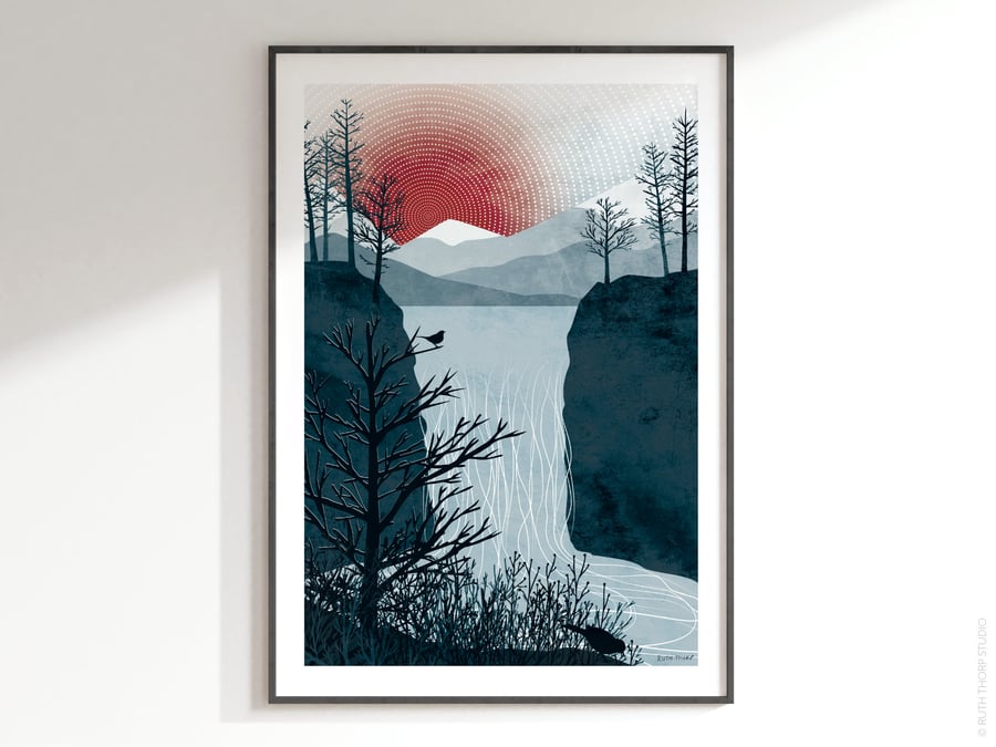 Falling Water Illustrated Art Print