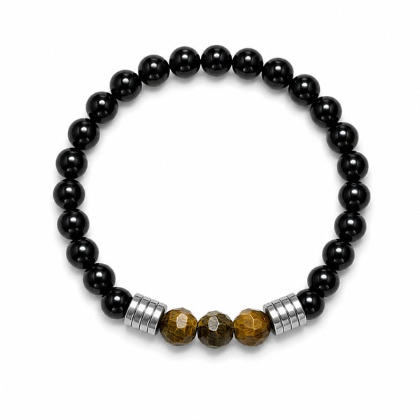 Men’s Black Onyx & Tiger Eye Bracelet – 19 cm – 8 mm Beads