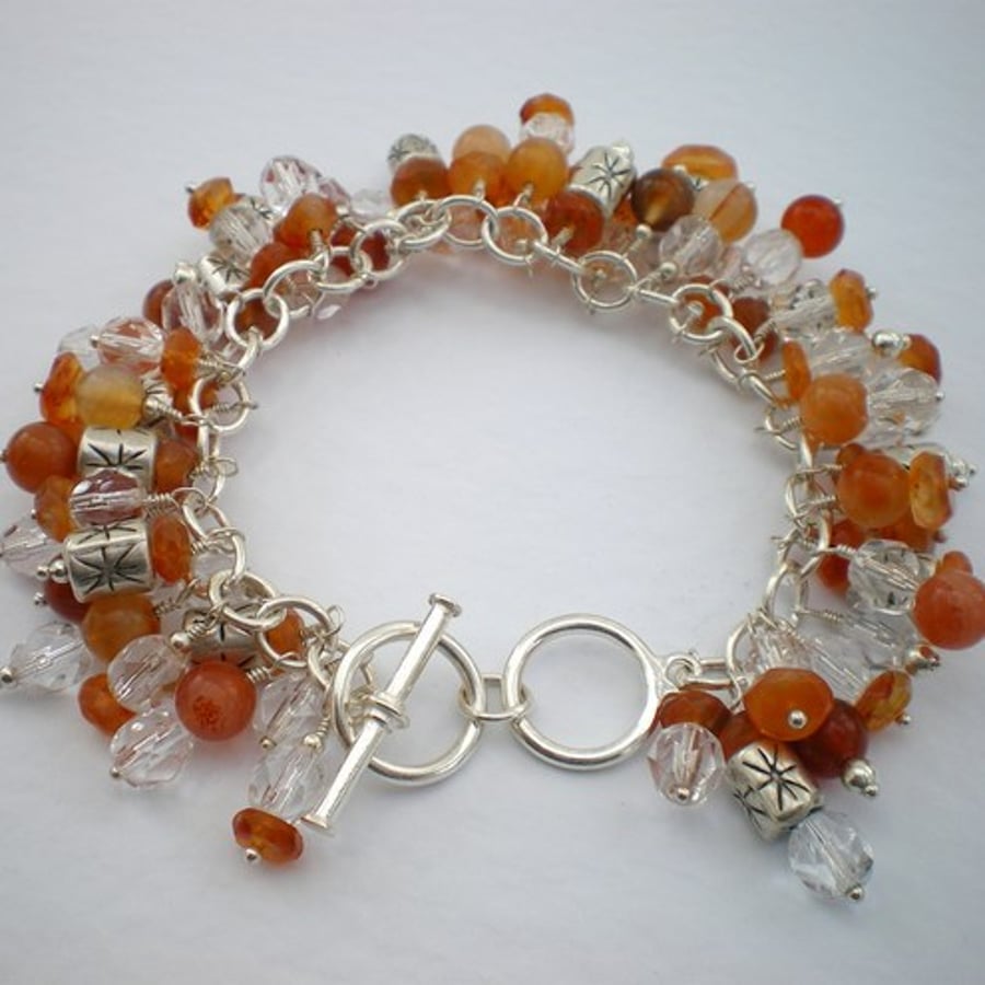 Sterling Silver and Carnelian Charm Bracelet
