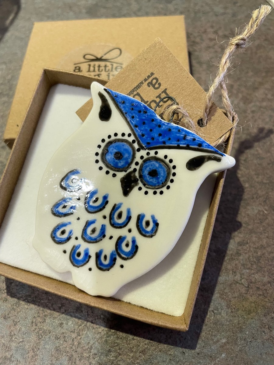 A little hug in a box blue owl porcelain gift 