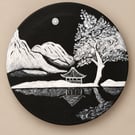 Original Black and White Moonlit Landscape Painting - Moonlit Serenity