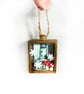 Miniature house textile art in wooden drawer box, 3D fabric wall hanging - Image 5