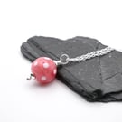 lampwork glass pink polka dot pendant necklace
