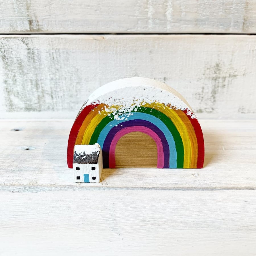 Handmade Miniature Rainbow Winter House Christmas Festive Gift