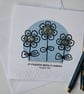 Happy Birthday Card - Blue Polka Dot Sketchy Flowers Silver Glitter Centres