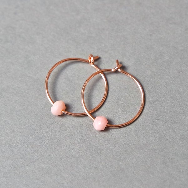 Rose-Gold Filled Hoops - Peruvian Pink Opal