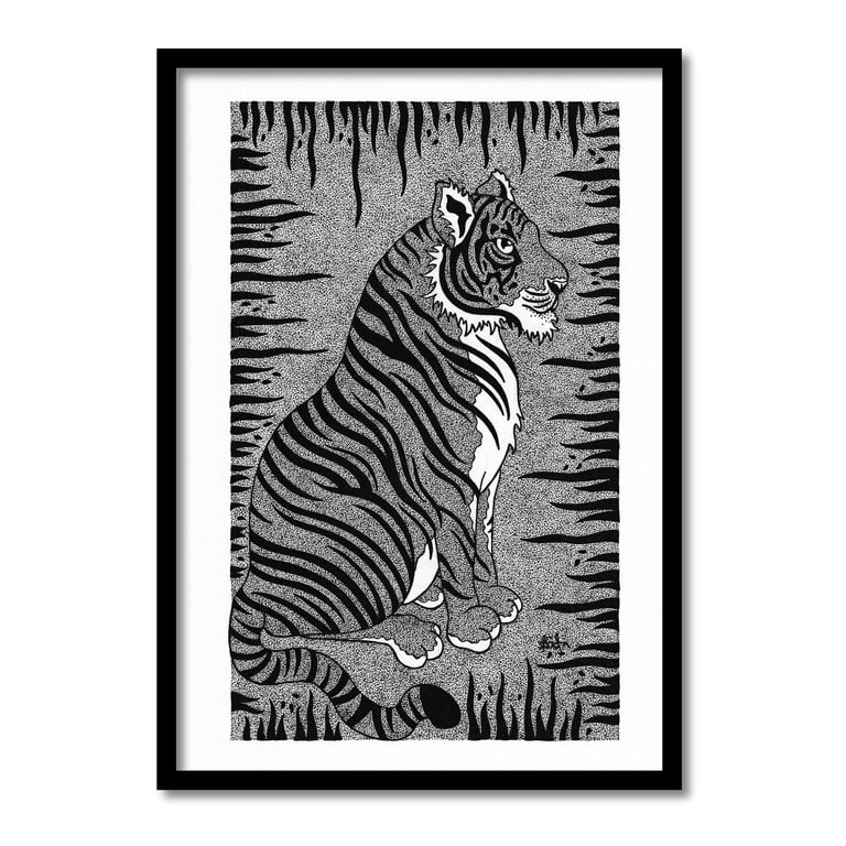 Fierce Looking Tiger Original Art Pen And Ink Drawing