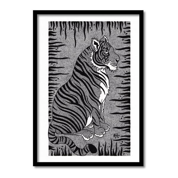 Fierce Looking Tiger Original Art Pen And Ink Drawing