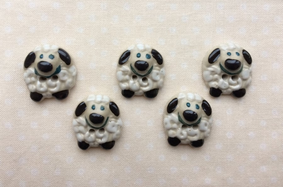 Set of 5 round ceramic happy sheep buttons
