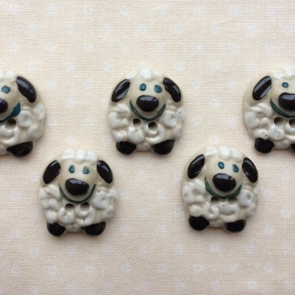 Set of 5 round ceramic happy sheep buttons