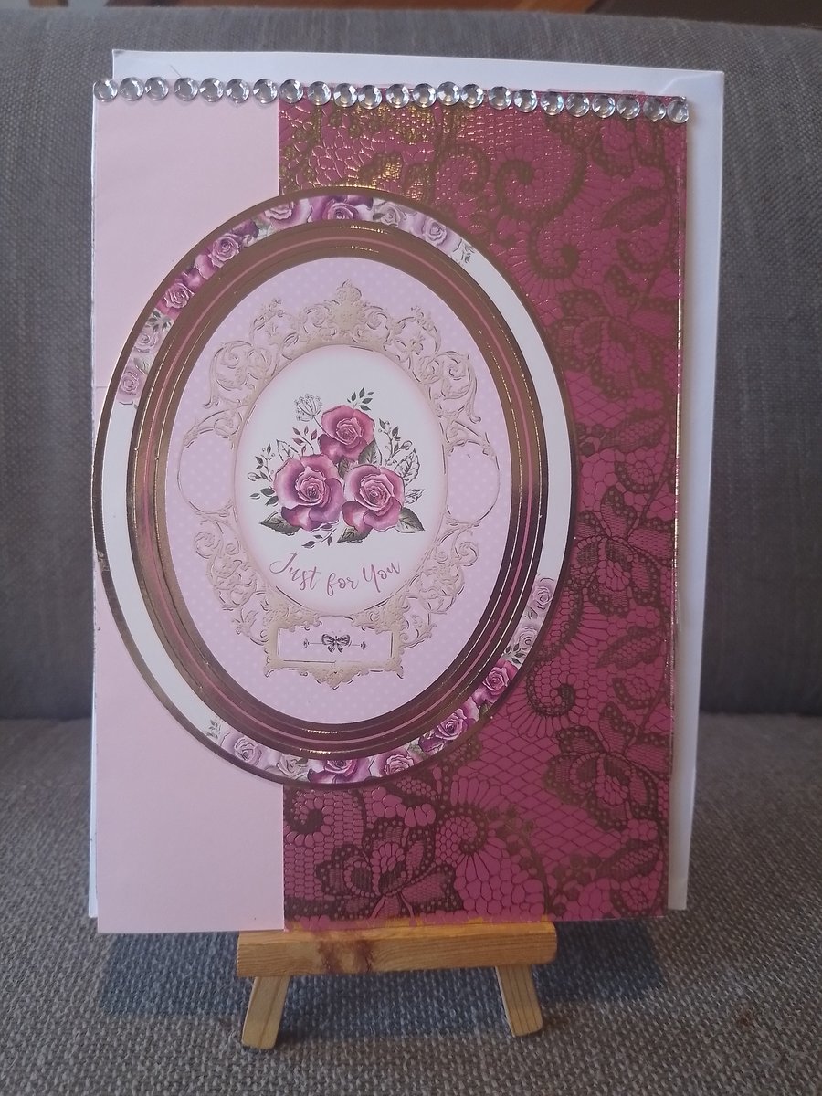 Pink Roses Just For You greetings card