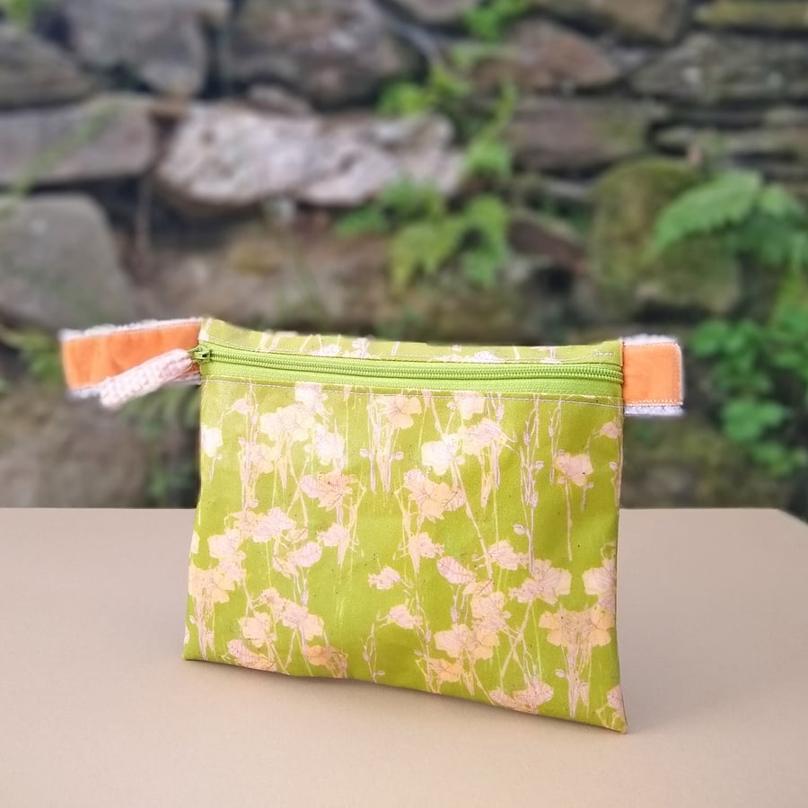 Green floral zip pouch