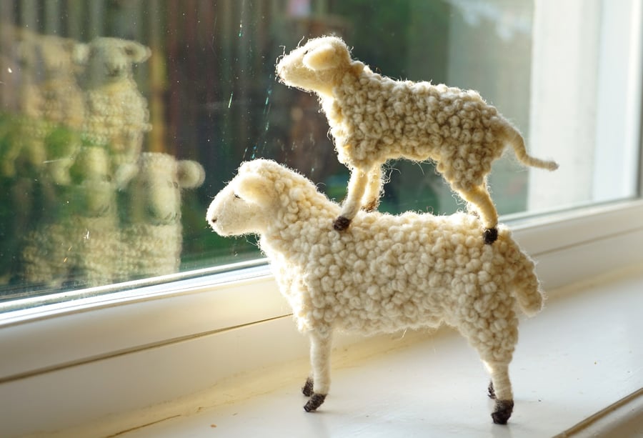Sheep and lamb sculptures needle felted 