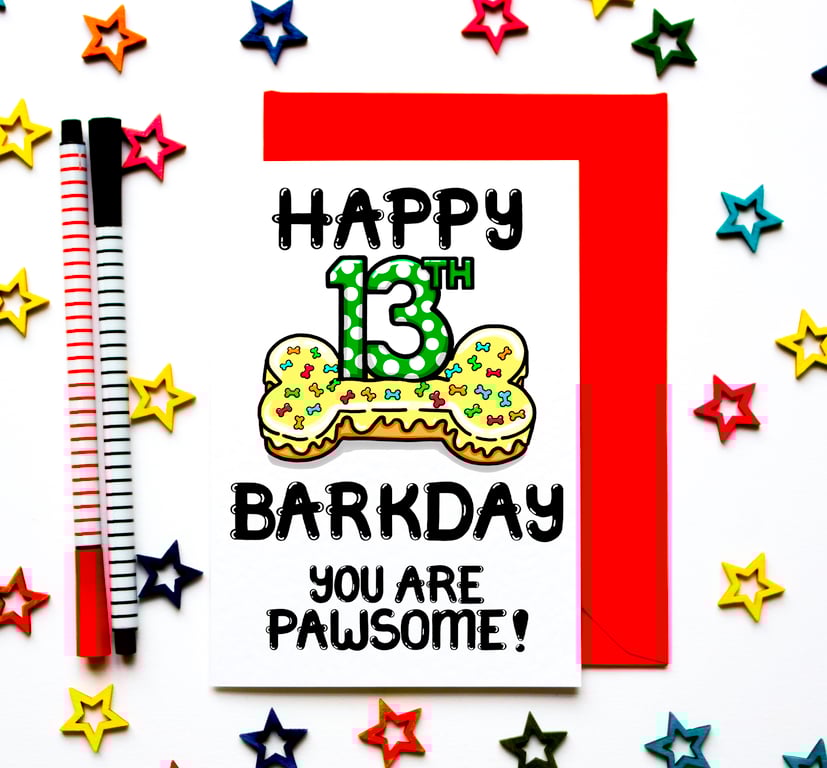 13th Birthday Card For The Dog, Cute Thirteenth Birthday Card For Puppy, Furbaby